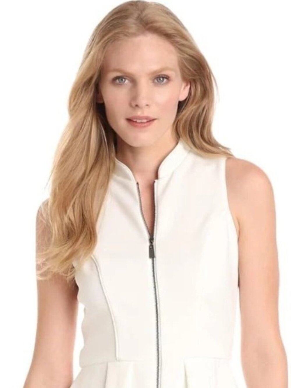 VINCE CAMUTO White Stretch Woven Zip Front and Flare Dress ( Sz - 6 ) NWT $128
